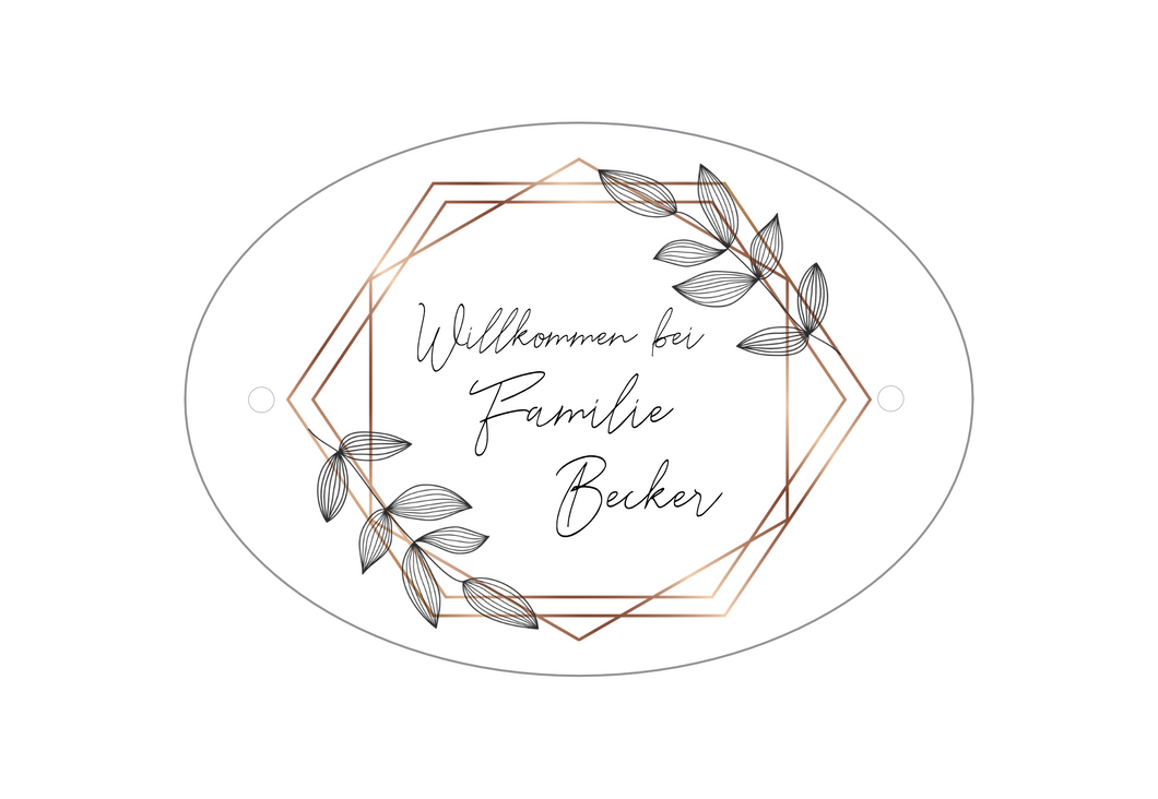 Türschild Willkommen bei Familie Becker gold Blätter personalisiert