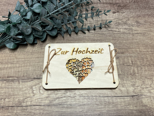 Geldgeschenk zur Hochzeit mit Namen und Datum Wunscherfüller | Geschenkkarte aus Holz