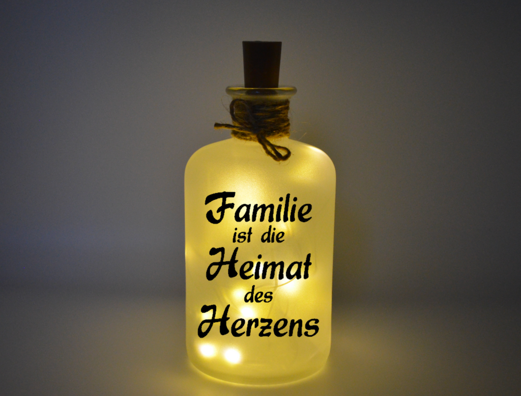 Flaschenlicht Familie ist die Heimat des Herzens