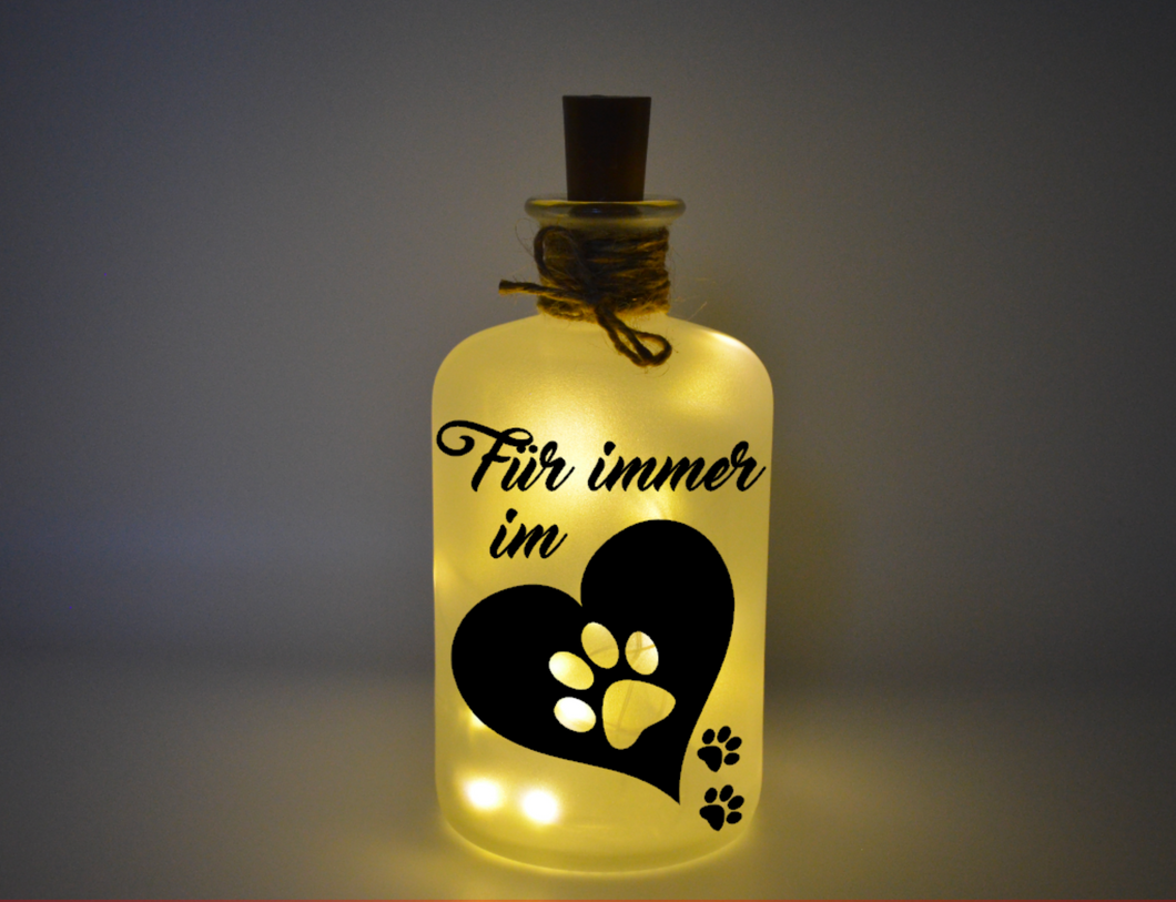 Flaschenlicht Für immer im Herzen Pfote Hund Erinnerung