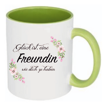 Lade das Bild in den Galerie-Viewer, Tasse Glück ist eine Freundin wie dich zu haben! Farbwahl Blumenranke
