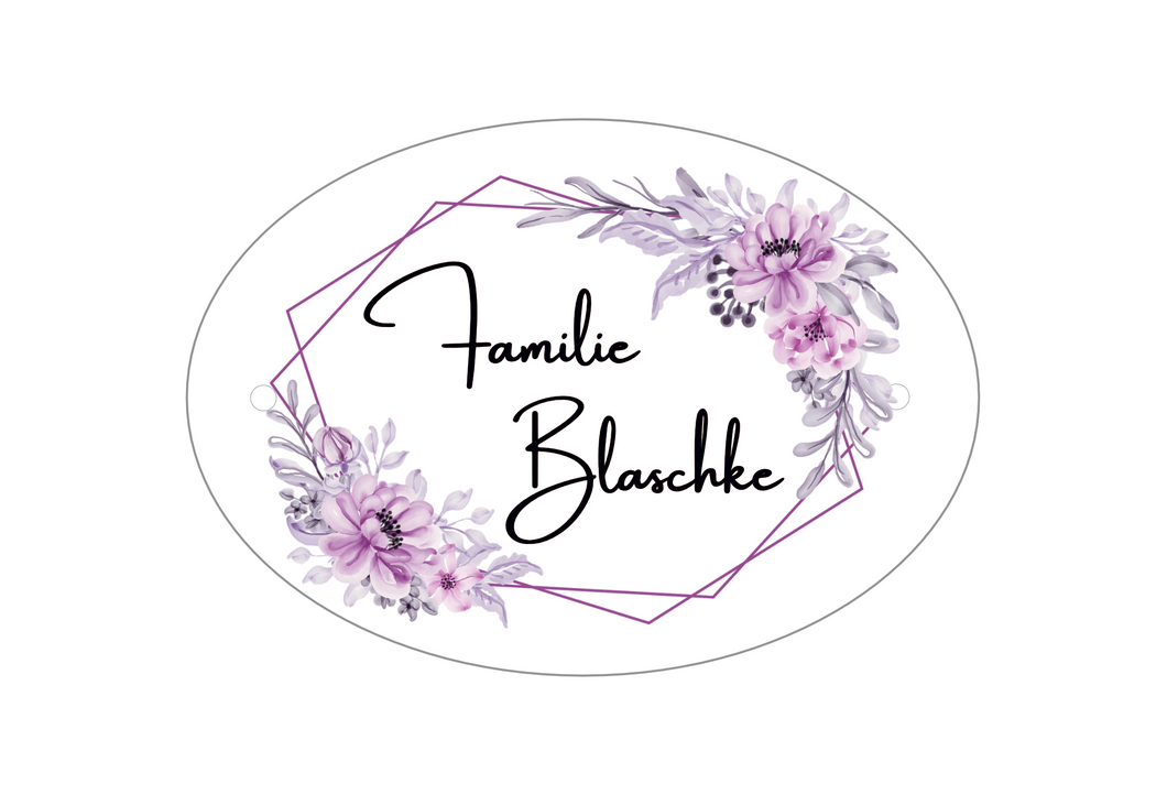 Türschild Blumen Name Familie Blaschke Rosa Flieder personalisiert