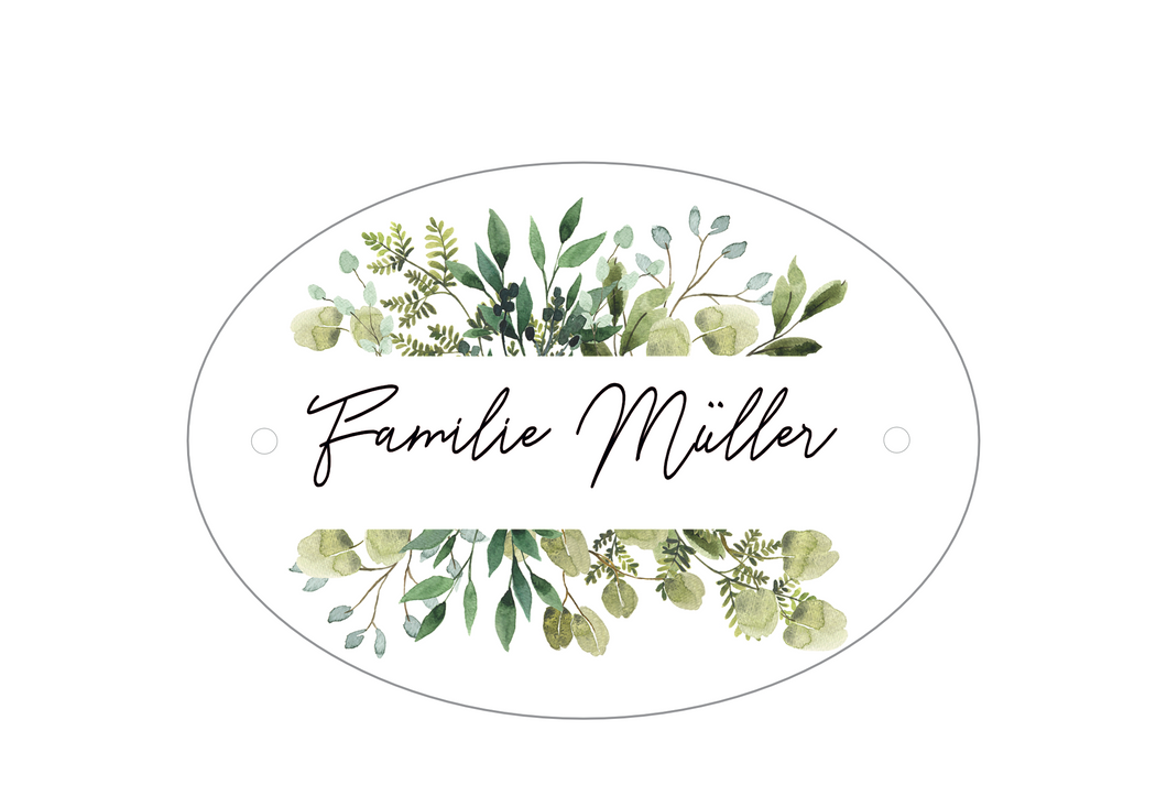 Türschild Familie Müller Blumen grün personalisiert
