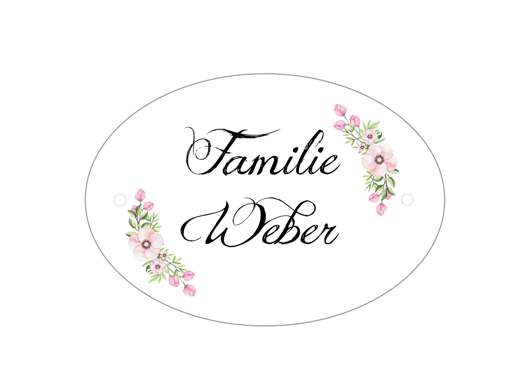 Türschild Familie Weber Blumen personalisiert