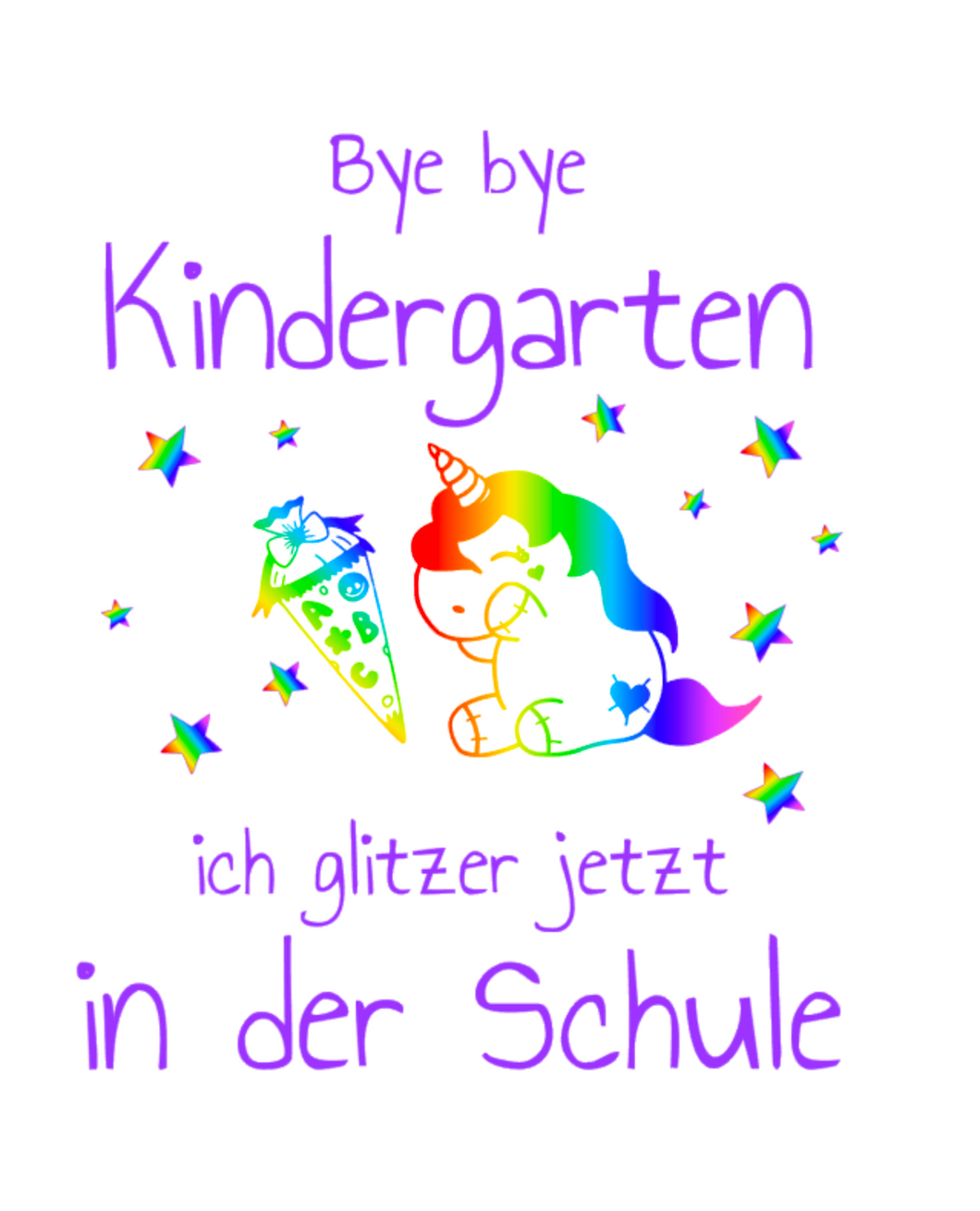 Bügelbild Bye Kindergarten Schulkind Einhorn