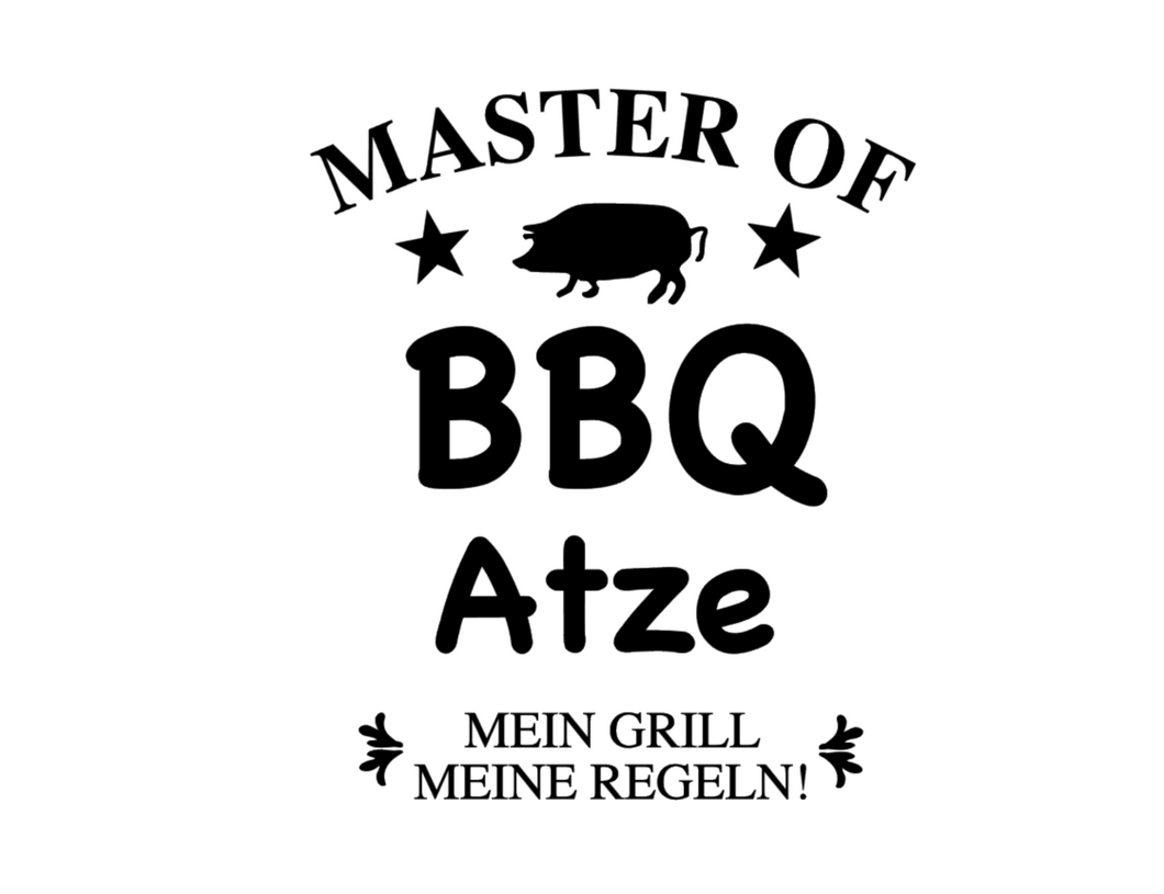 Bügelbild Master of BBQ individuell mit Name Schürze Grillen Farbwahl