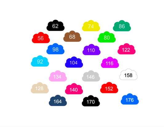 Bügelbild Größenlabel 12 Stück 62-110 Wolke Farbwahl