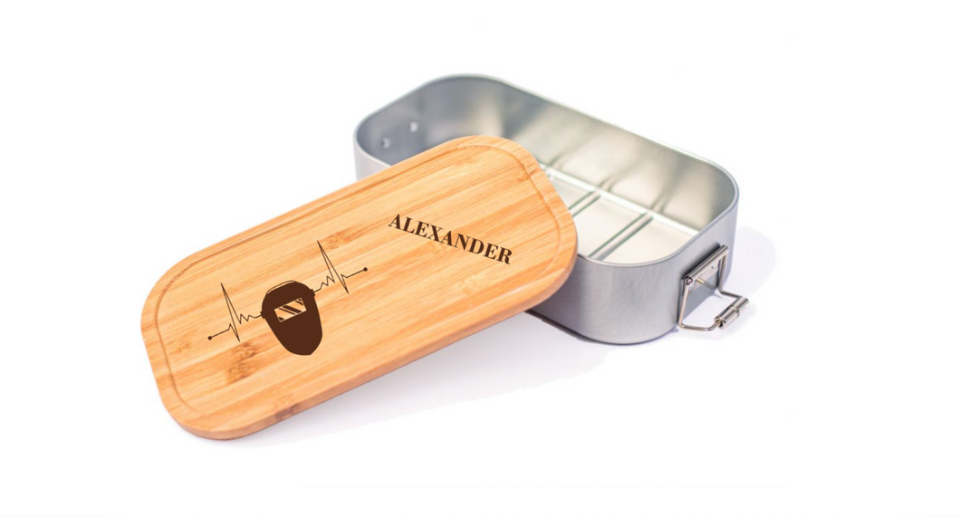 Lunchbox Schweißer mit Wunschtext Name Brotdose Personalisierte Erinnerungskiste Holzbox Bambus