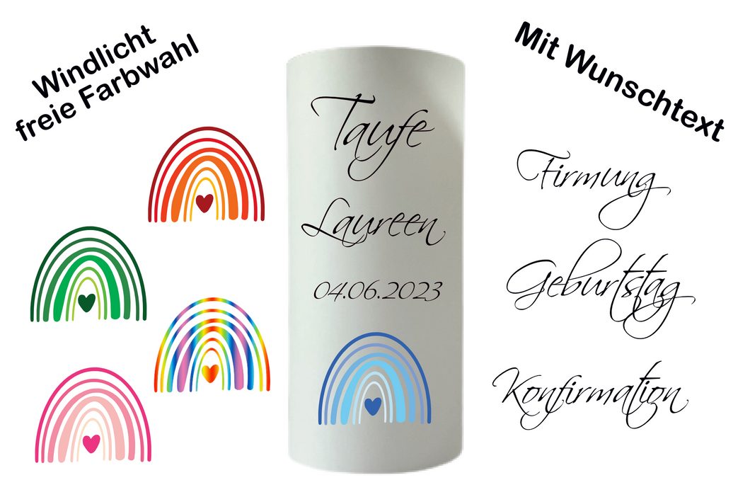 5 x Windlichter Regenbogen groß - individualisiert mit Namen und Datum