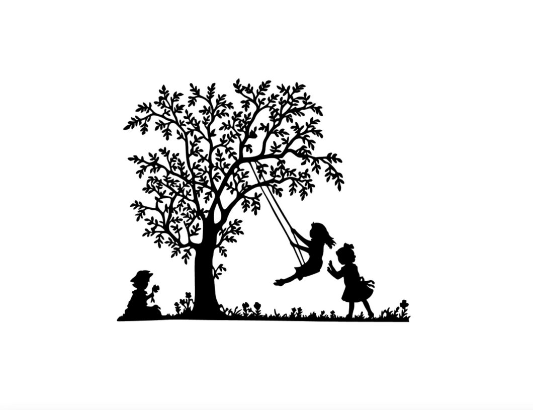 Plottervorlage Mädchen schaukelt am Baum Plotter Vorlage DXF, SVG, PNG