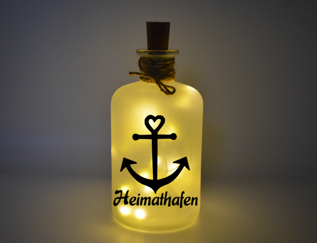 Flaschenlicht Anker mit Herz Heimathafen