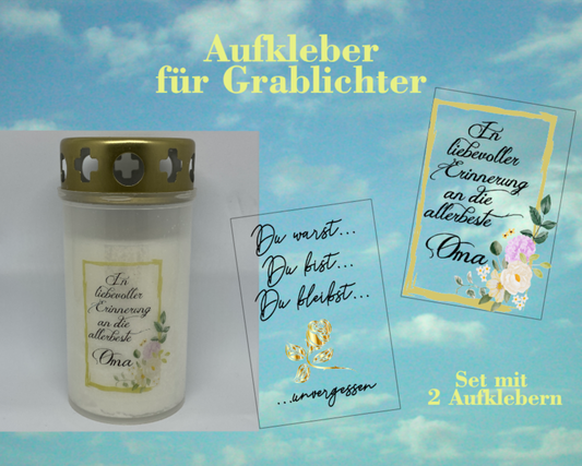 2 Aufkleber für Grablichter Set Oma