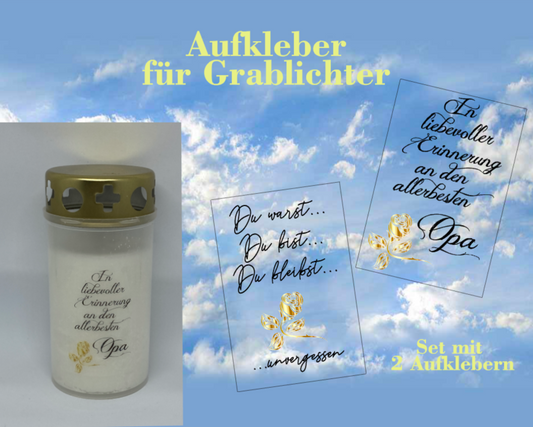 2 Aufkleber für Grablichter Set Opa