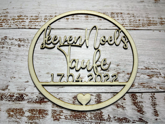 Holz Taufe Name Datum Cake Topper Herz personalisiert