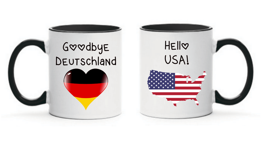 Tasse Goodbye Deutschland Hello USA Farbwahl