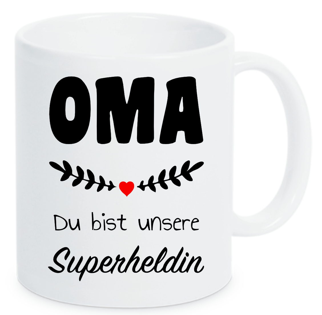 Tasse Oma Du bist unsere Superheldin Farbwahl