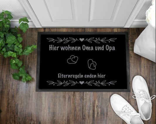 Fußmatte Hier wohnen Oma und Opa Elternregeln enden hier ohne Bild