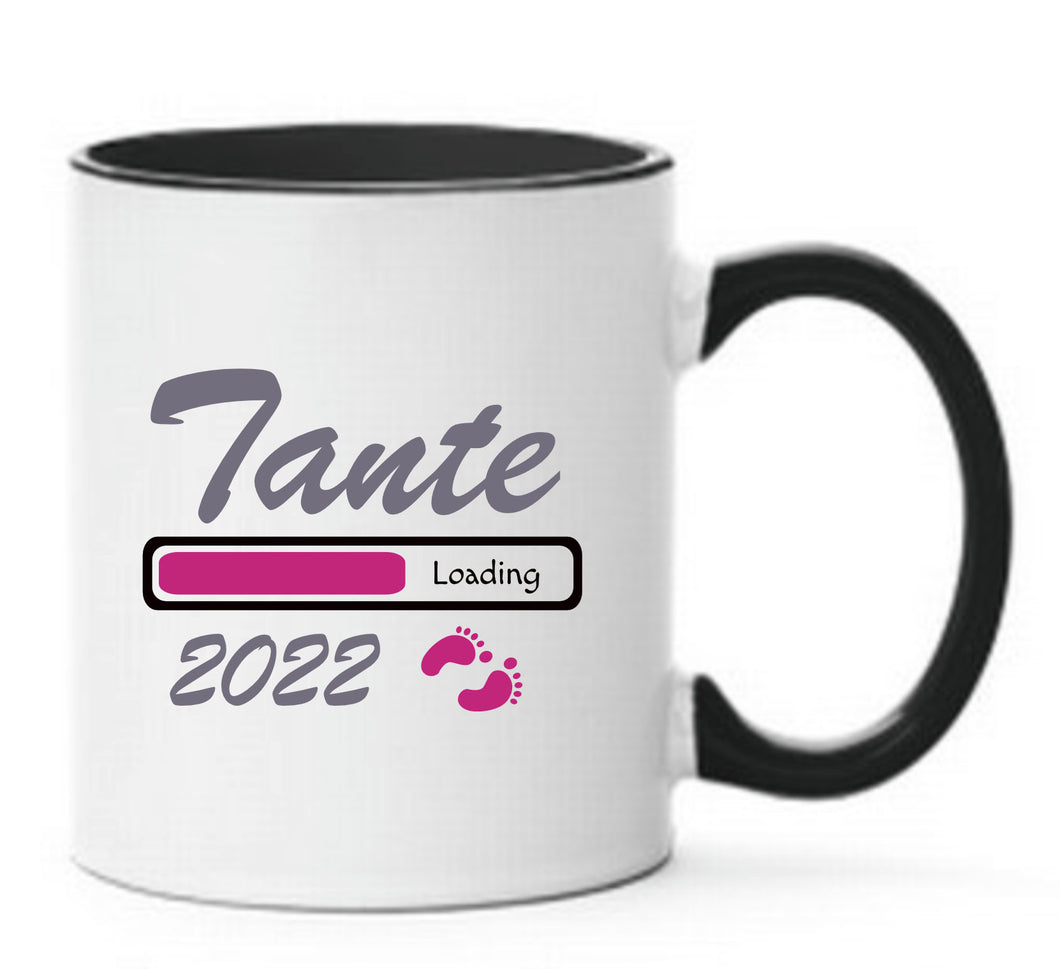 Tasse Tante 2022 Loading Pink Schwarze Tasse bald werdende