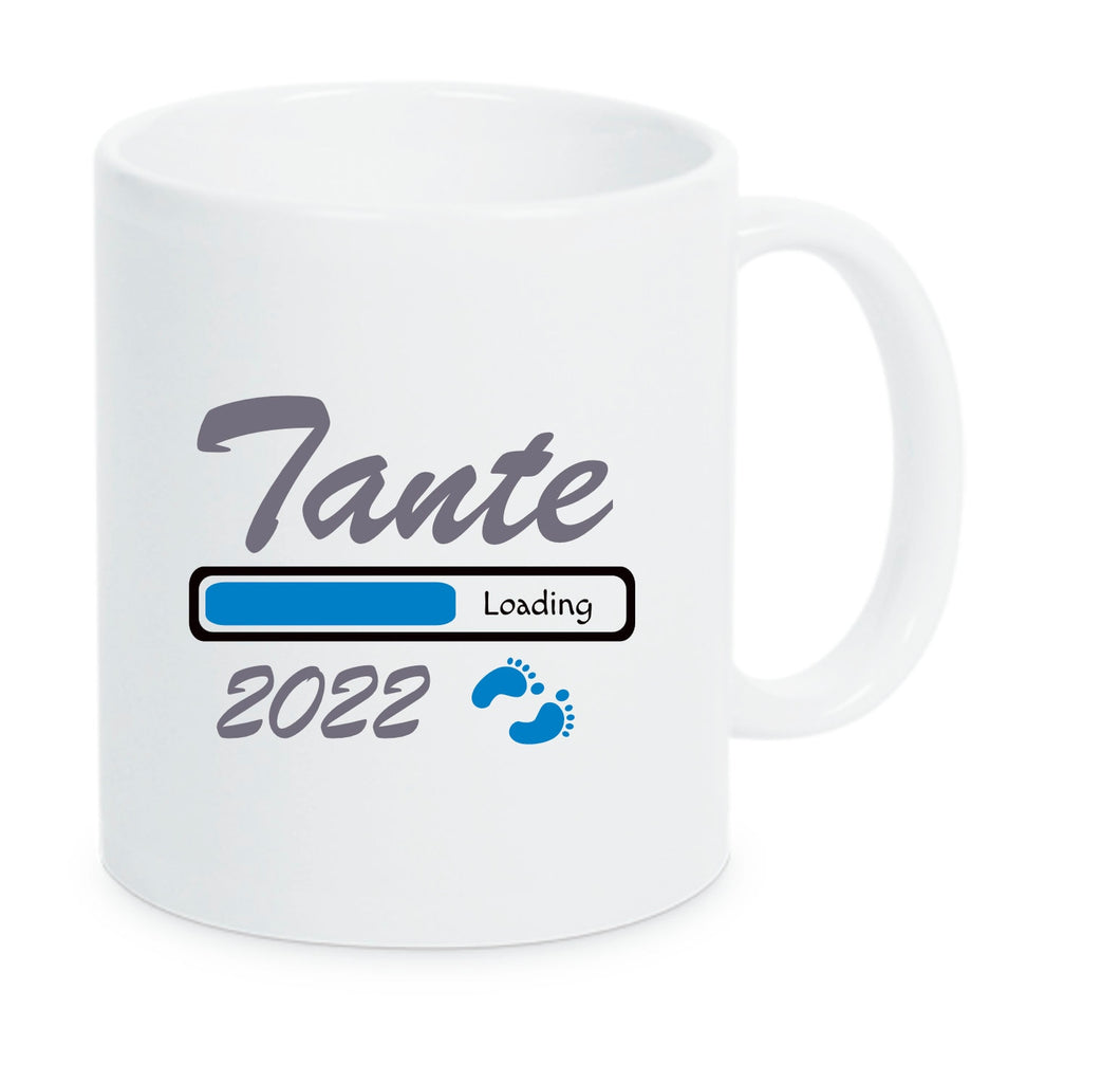 Tasse Tante 2022 Loading Blau Weiße Tasse bald werdende