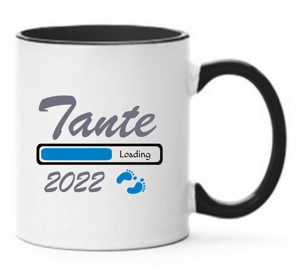 Tasse Tante 2022 Loading Blau Schwarze Tasse bald werdende