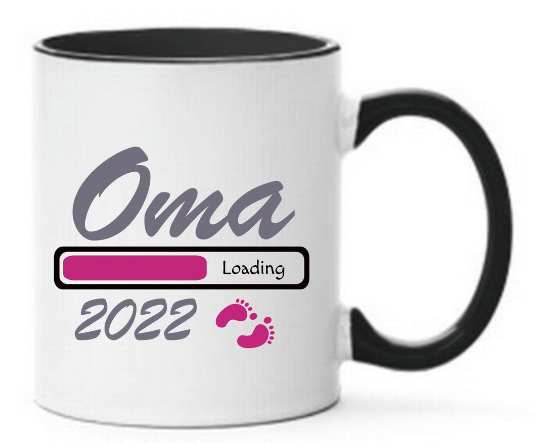 Tasse Oma 2022 Loading Pink Schwarze Tasse Bald werdende